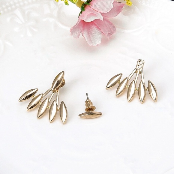 Gold Oblong Studs & Earring Jackets - Picture 2 of 6